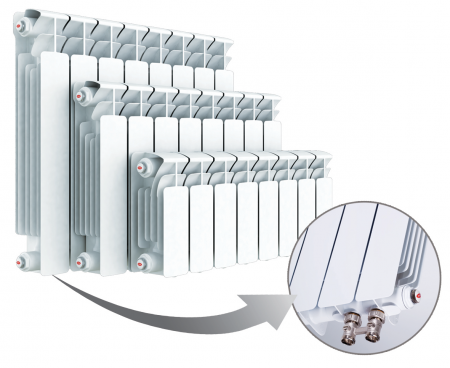Радиатор биметаллический секционный Rifar Base Ventil 500 х 10 секций (подключение нижнее слева)
